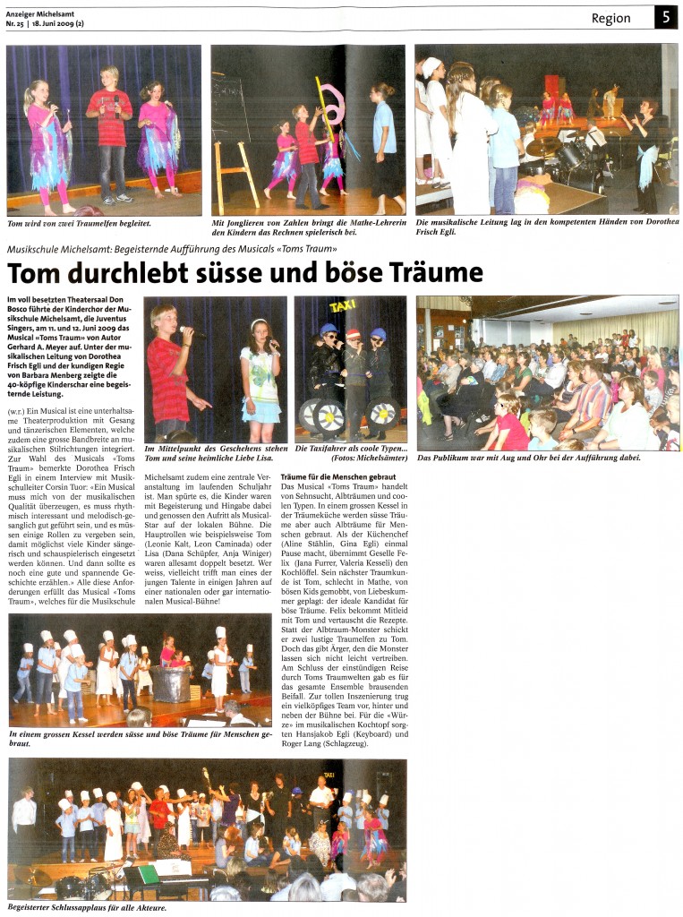 Zeitungsartikel zu Toms Traum