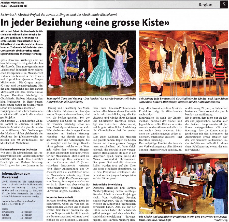 Zeitungsbeitrag zu La piccola Banda, Teil 1